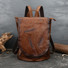 Elegant Retro Embossed Cowhide Leather Backpack for Women