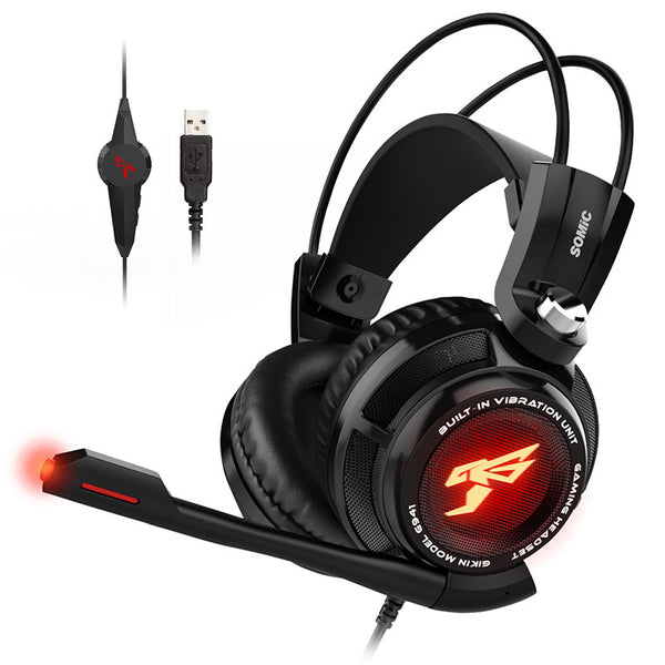 G941 USB 7.1 Channel Over-Ear Gaming Headset with 4D Vibration, 40mm Drivers, LED Light, and Wired Controller