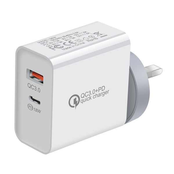 36W Dual-Port PD Charger with Type-C & USB