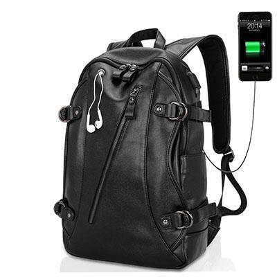 Stylish Leather Backpack with USB Charging Port