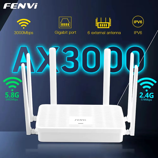 AX3000 WIFI6 Router Gigabit 2.4G/5Ghz 802.11AX Wireless Signal Amplifier Booster Dual-Band 5G System WPA3 for Home Office