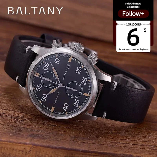 Baltany Solar Military Pilot Watch for Men - Luminous Hands, Sapphire Crystal