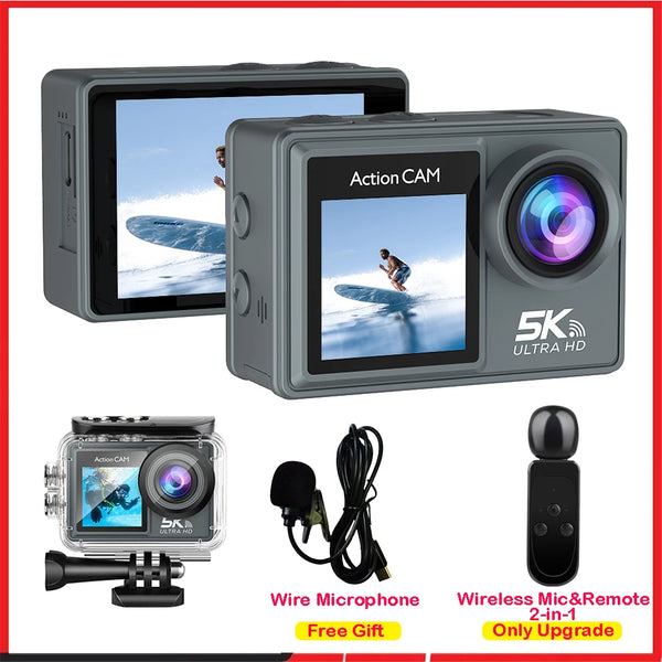 HUAFANT M4R 5K Action Camera – 4K60FPS, Dual IPS LCD, EIS Stabilization, 30M Waterproof, 170° Wide-Angle, Wireless Mic & Remote