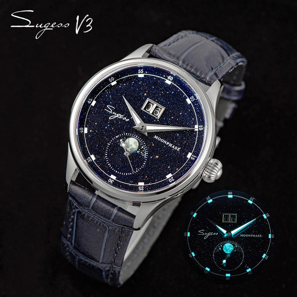 Sugess Origin ST2528 Luxury Mechanical Watch – Moonphase, Real Blue Stone Dial