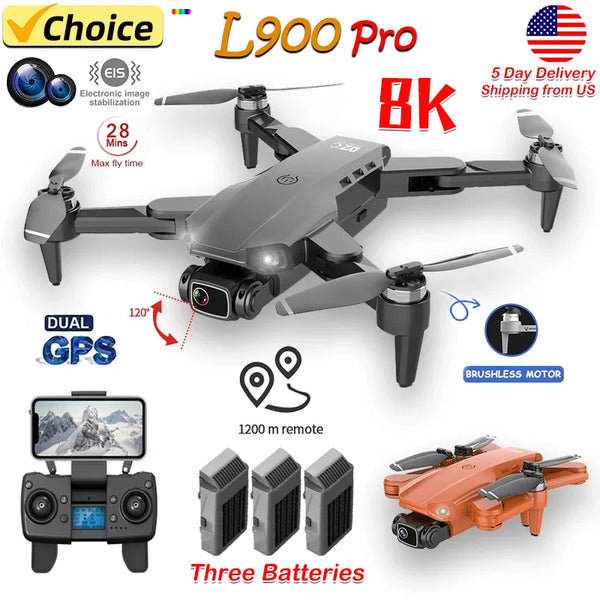 L900 Pro 4K GPS Drone: Foldable Quadcopter with HD Dual Camera