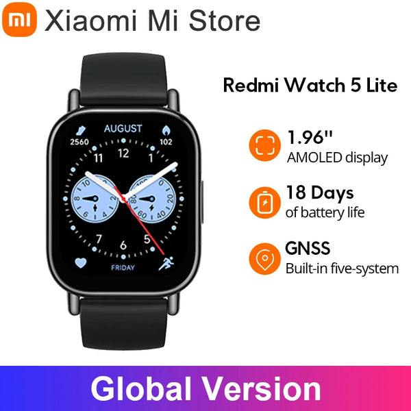 Global Version Xiaomi Redmi Watch 5 Lite 1.96'' AMOLED display 18-Day Battery life Bluetooth® calling Built-in GNSS 5ATM