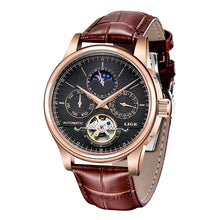 LIGE Men’s Automatic Mechanical Tourbillon Watch - Genuine Leather