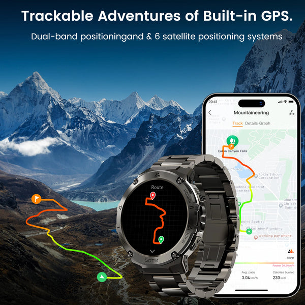 AMAZTIM T3E GPS Smartwatch - 5ATM IP69K - AMOLED - Bluetooth Calling - 170+ Sports Modes