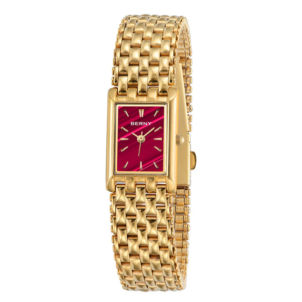 BERNY Women’s Gold Quartz Watch – Luxury Square Design