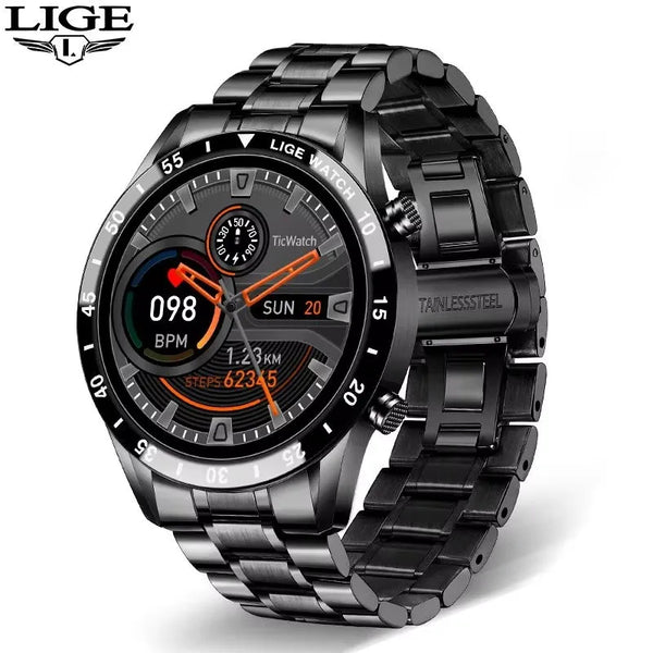 LIGE Men's Smart Watch - Full Touch Round Screen, Fitness Tracker, Health Monitor