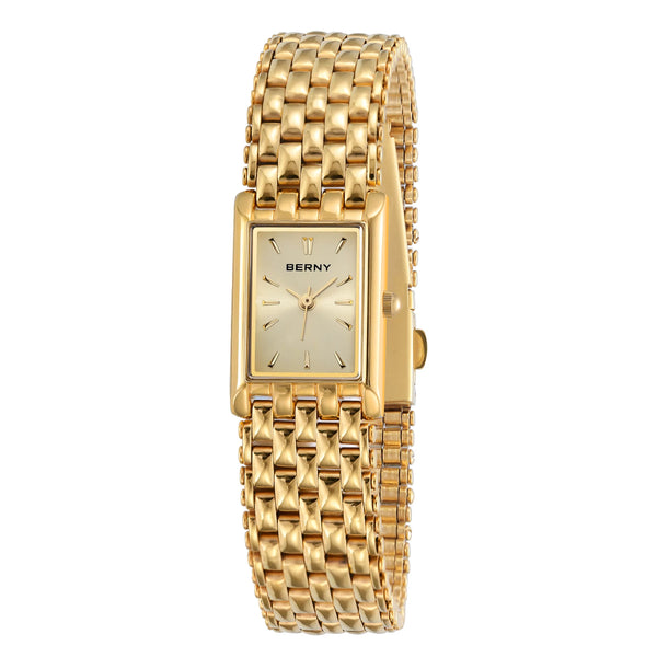 BERNY Women’s Gold Quartz Watch – Luxury Square Design