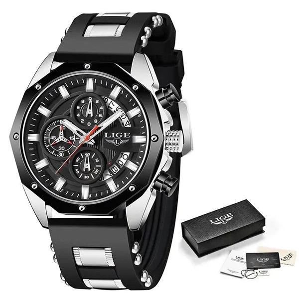 LIGE Men’s Luxury Silicone Sport Watch - 3ATM Waterproof