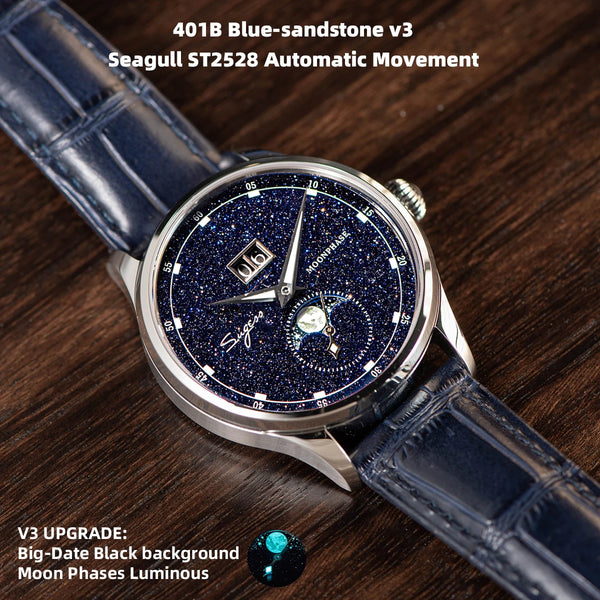 Sugess Origin ST2528 Luxury Mechanical Watch – Moonphase, Real Blue Stone Dial