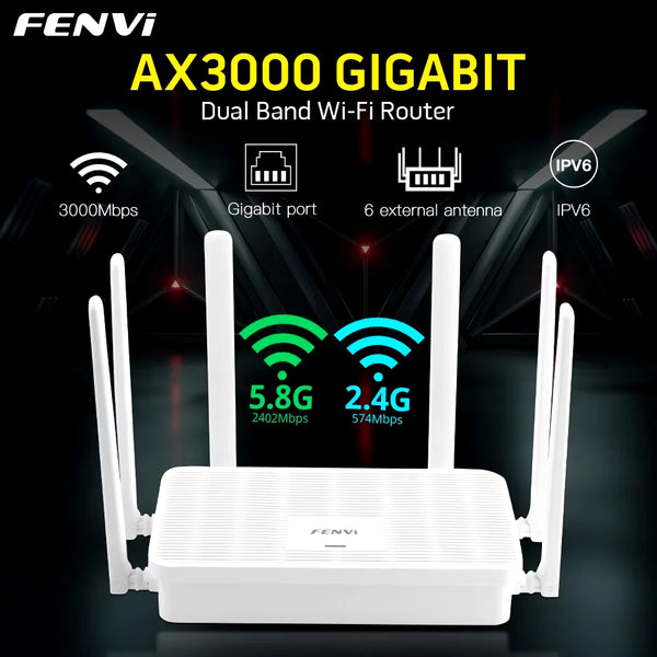 AX3000 WIFI6 Router Gigabit 2.4G/5Ghz 802.11AX Wireless Signal Amplifier Booster Dual-Band 5G System WPA3 for Home Office