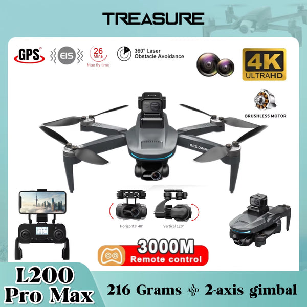 L200 PRO MAX Drone 4K Professional 2-Axis Gimbal 360° Obstacle Avoidance Brushless Motor GPS Quadcopter FPV RC Drones