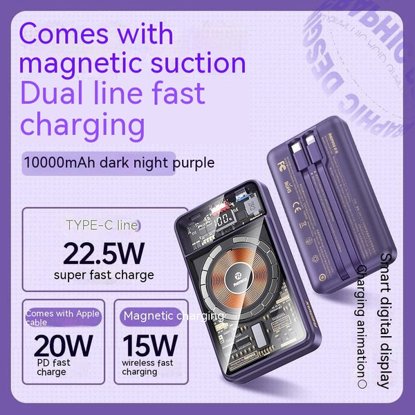 With Cable Magnetic Suction Wireless Charger Large Capacity Portable Power